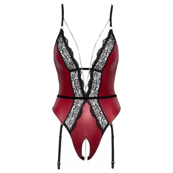 Abierta Fina - body aberto com ligas - preto/vermelho