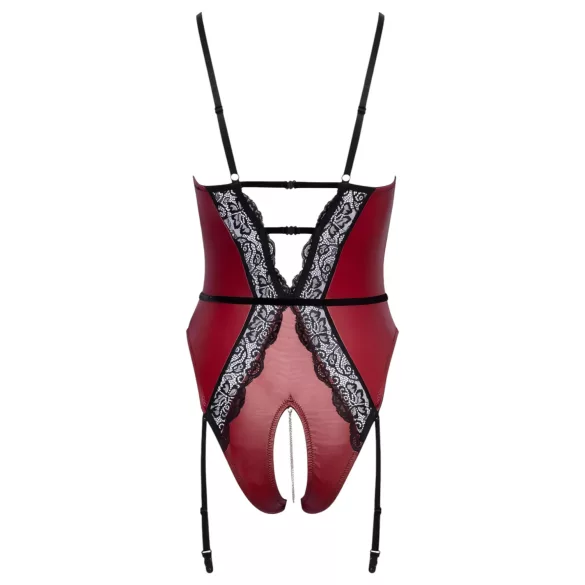 Abierta Fina - body aberto com ligas - preto/vermelho