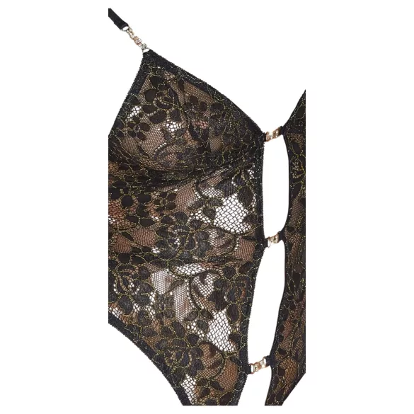 Abierta Fina - body aberto com renda e strass (preto)