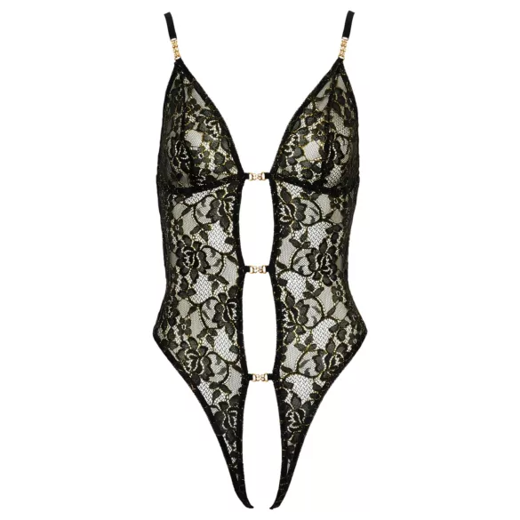 Abierta Fina - body aberto com renda e strass (preto)
