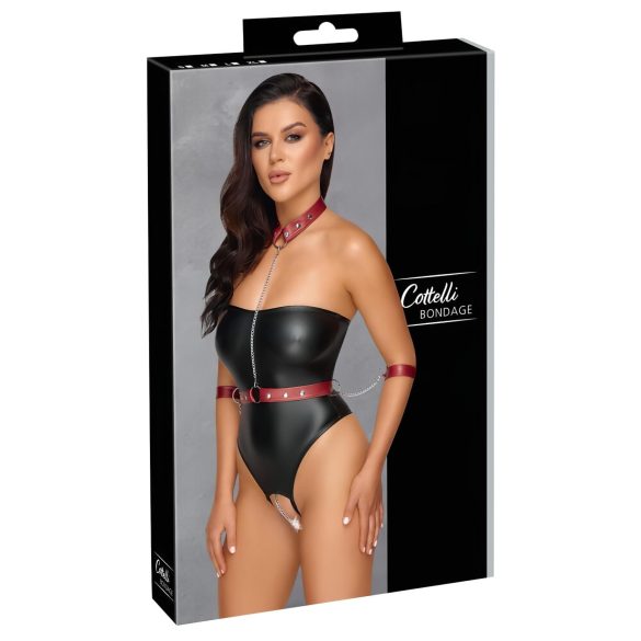 Cottelli Bondage - body brilhante com algemas de braço - preto