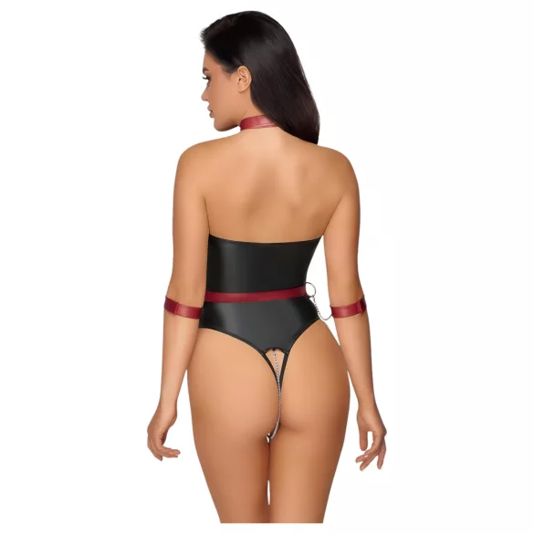 Cottelli Bondage - body brilhante + imobilizador de braços e pescoço (preto)