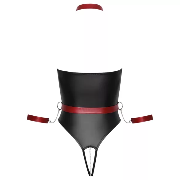 Cottelli Bondage - body brilhante + imobilizador de braços e pescoço (preto) - M