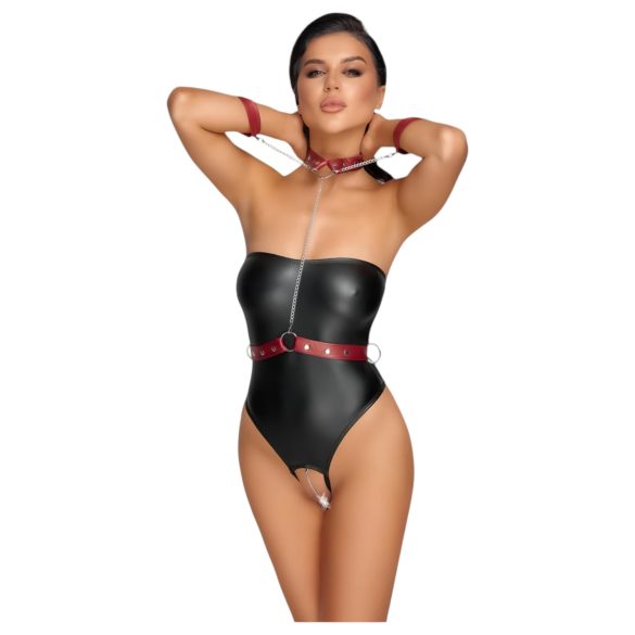 Cottelli Bondage - body brilhante com algemas de braço - preto - L
