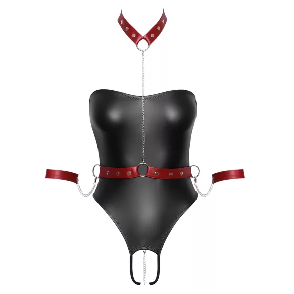 Cottelli Bondage - body brilhante + imobilizador de braços e pescoço (preto) - L