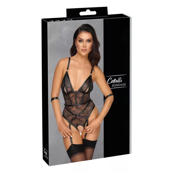Cottelli Bondage - body aberto com algemas - lingerie preta