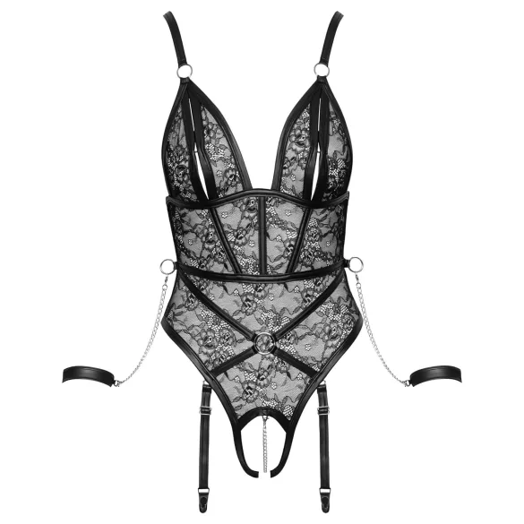 Cottelli Bondage - body aberto com algemas - lingerie preta