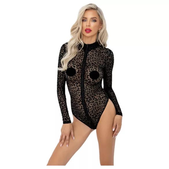 Noir - body de manga longa com estampa de leopardo (preto)
