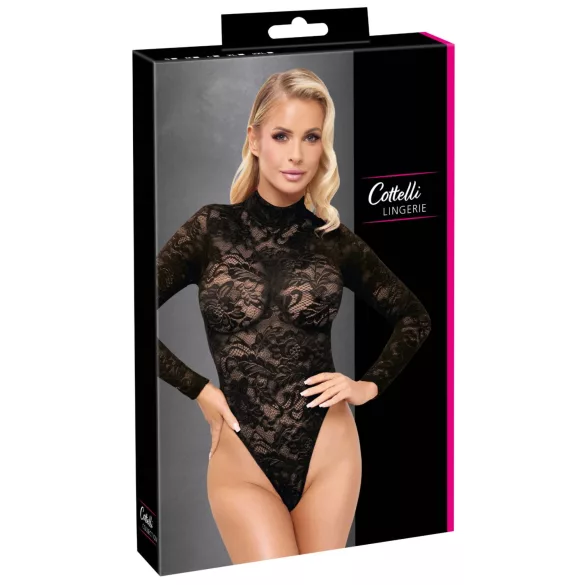 Cottelli - body de renda de manga comprida (preto) - S - M