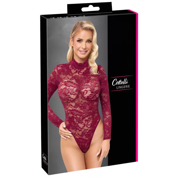 Cottelli - body de renda transparente (vermelho) - L