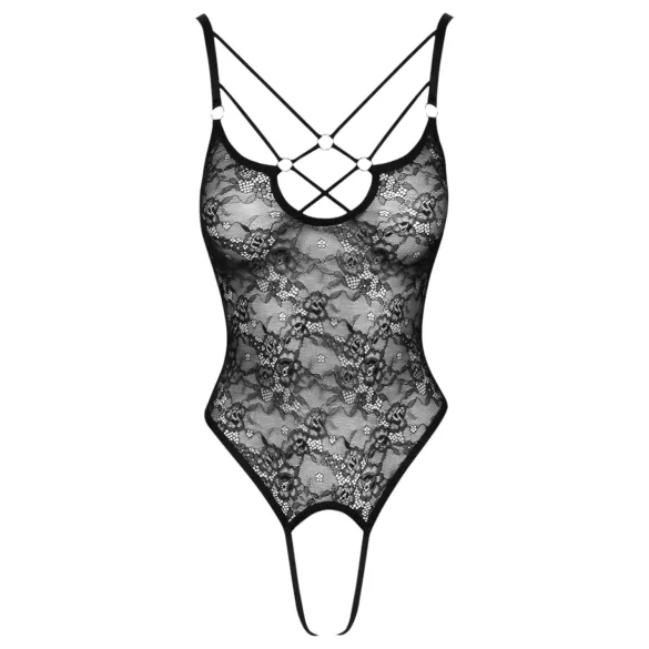 Cottelli - body feminino aberto transparente - renda preta