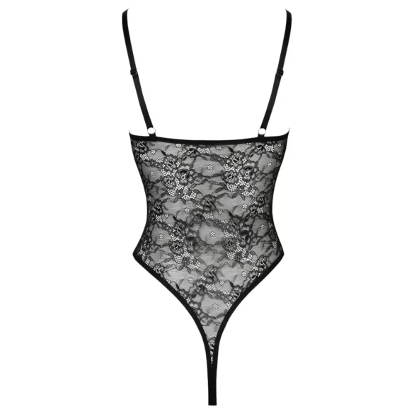 Cottelli - body feminino aberto transparente - renda preta - M