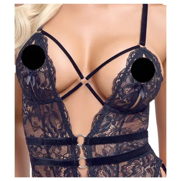 Cottelli - body sexy aberto com tiras - preto - M