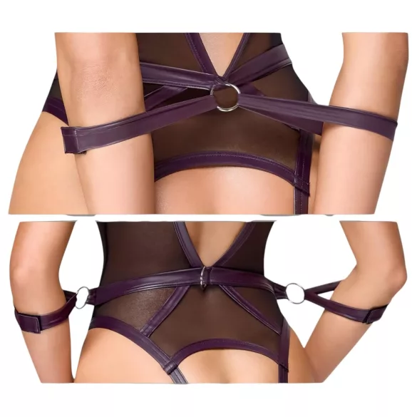 Cottelli Bondage - body aberto com algemas para os braços (preto)