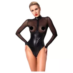   Noir - body feminino brilhante - recorte transparente - preto