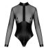 Noir - body feminino brilhante - recorte transparente - preto