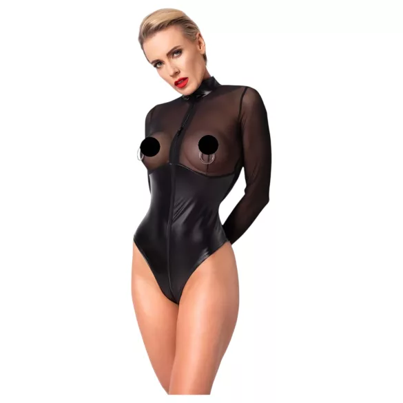 Noir - body feminino brilhante - recorte transparente - preto - M