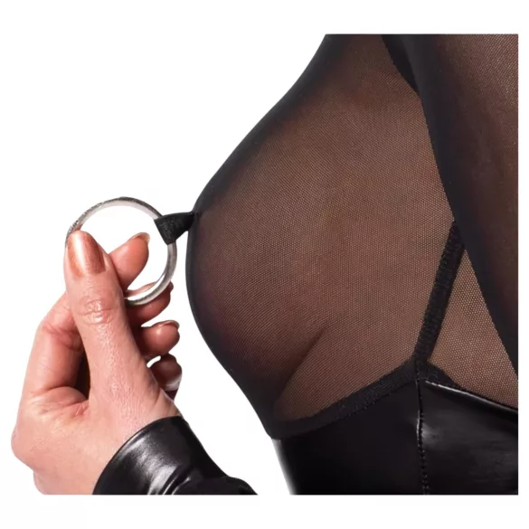 Noir - body feminino brilhante - recorte transparente - preto - M