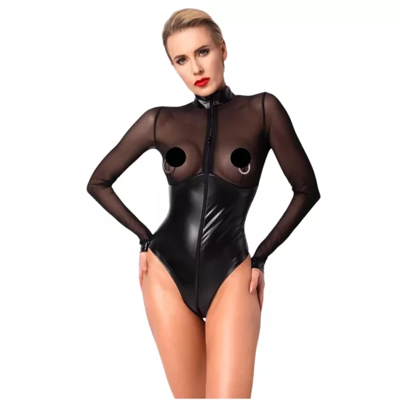 Noir - body feminino brilhante - recorte transparente - preto - L