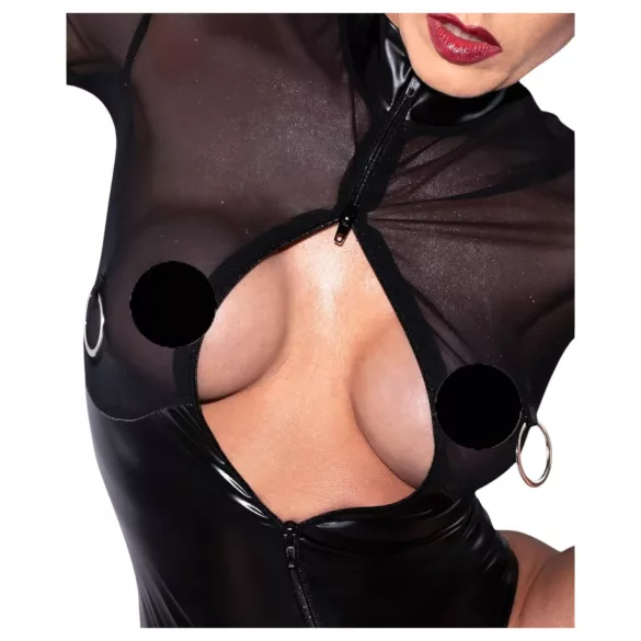 Noir - body feminino brilhante - recorte transparente - preto - XL
