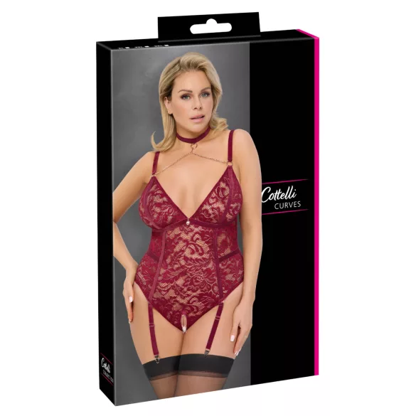 Cottelli Curves - body de renda com correntes - vermelho - 3XL