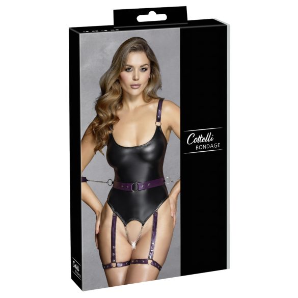 Cottelli - body bondage aberto com algemas - preto - M