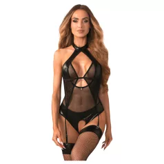   Obsessive Dominna - body transparente brilhante - preto - L/XL