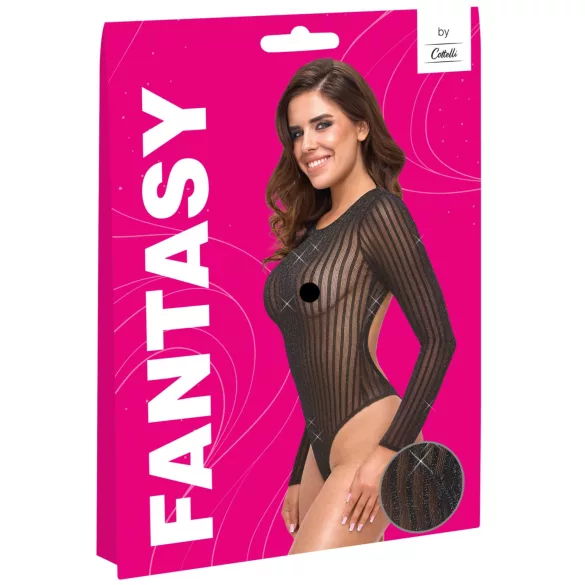 Cottelli - body às riscas com fios prateados (preto) - S-L