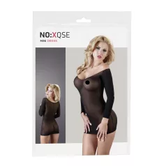   NO:XQSE - macacão longo transparente preto de manga comprida (S-L)