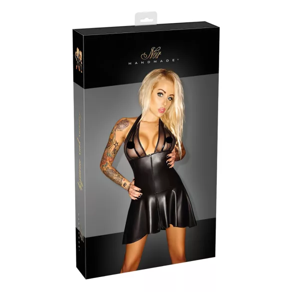 Noir - vestido babydoll transparente decote alto tule preto