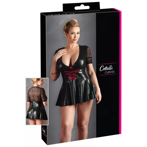 Cottelli Plus Size - vestido brilhante com espartilho vermelho - preto