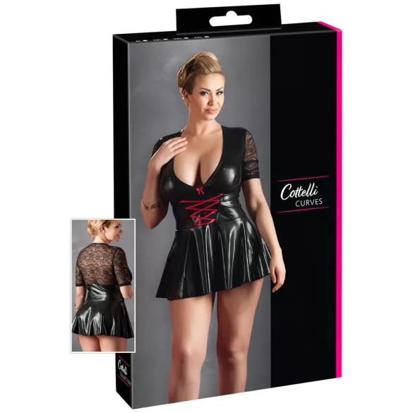 Cottelli Plus Size - vestido brilhante com espartilho vermelho - preto