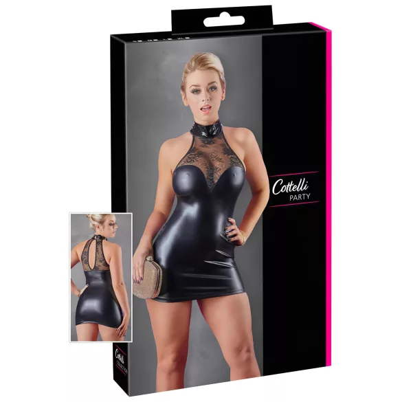 Cottelli - vestido minissaia renda brilhante com colarinho - preto