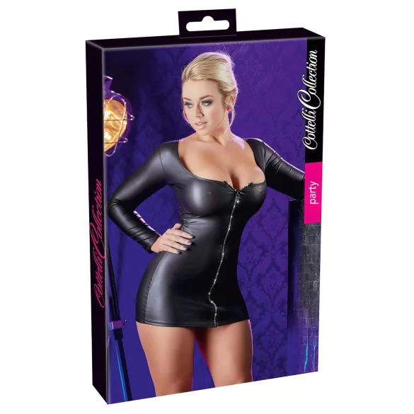 Cottelli - vestido festa com zíper e strass - preto