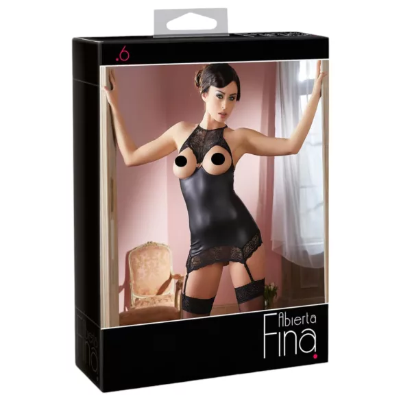 Abierta Fina - minivestido sexy - tecido brilhante preto - L