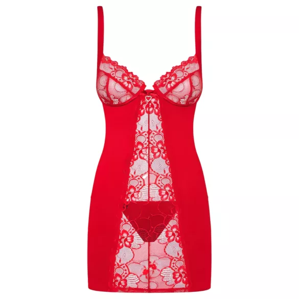 Obsessive Heartina - camisola sexy com tanga - vermelho - L/XL