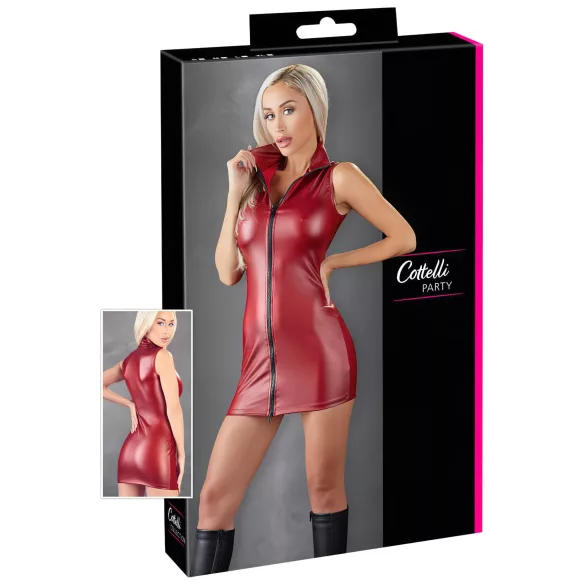 Cottelli Party - minivestido brilhante sem mangas com fecho éclair (vermelho) - M