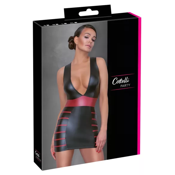 Cottelli Party - Listrado, Ajustado ao Corpo (Preto-Vermelho)