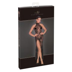 Noir - vestido longo transparente floral (preto)