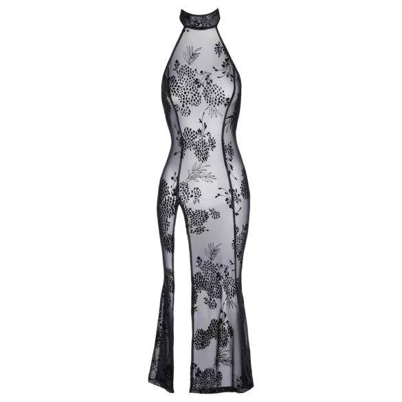 Noir - vestido longo transparente floral - preto