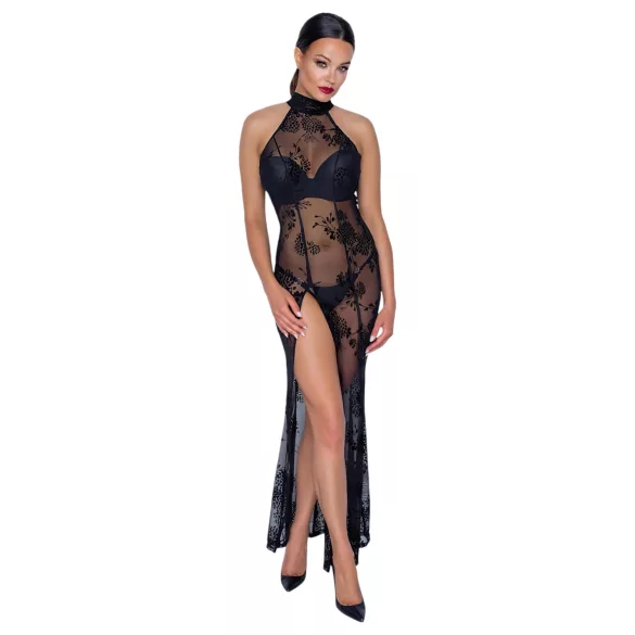 Noir - vestido longo transparente floral - preto - L