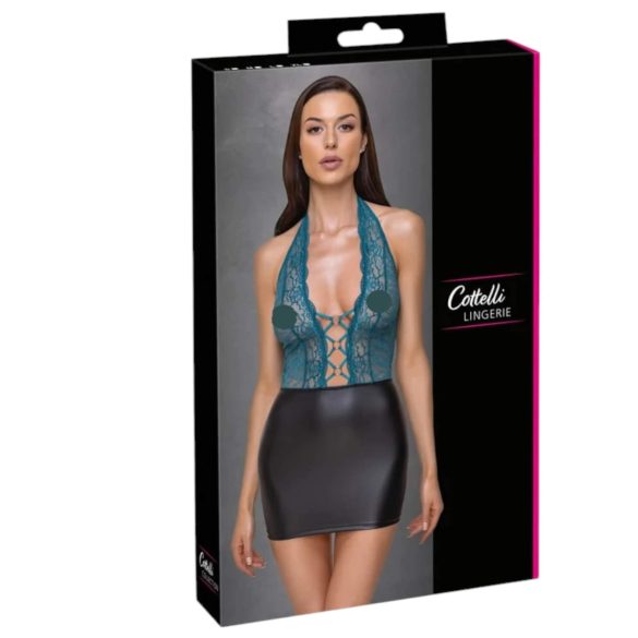 Cottelli - vestido brilhante com renda e amarração (preto-verde) - L