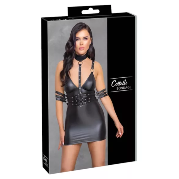 Cottelli Bondage - vestido minissaia brilhante com coleira - preto - L