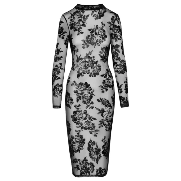 Noir - vestido preto de manga longa com toque rosado