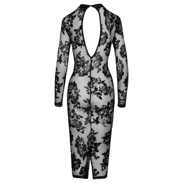 Noir - vestido preto de manga longa com toque rosado