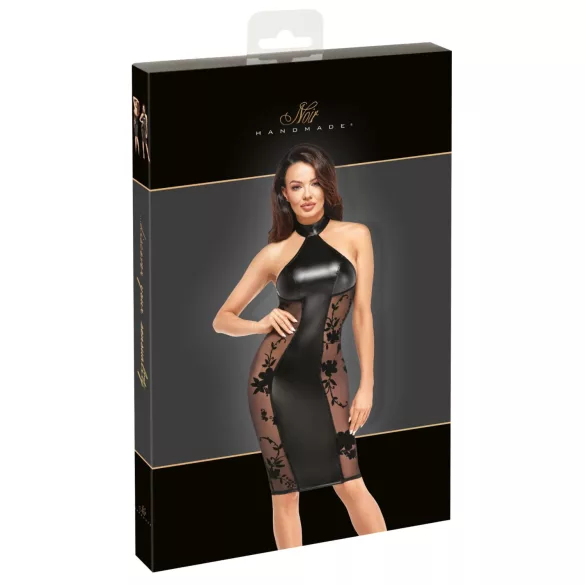 Noir - vestido brilhante com colarinho (preto) - L