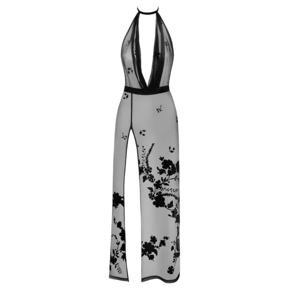 Noir - vestido longo floral completamente transparente (preto) - M