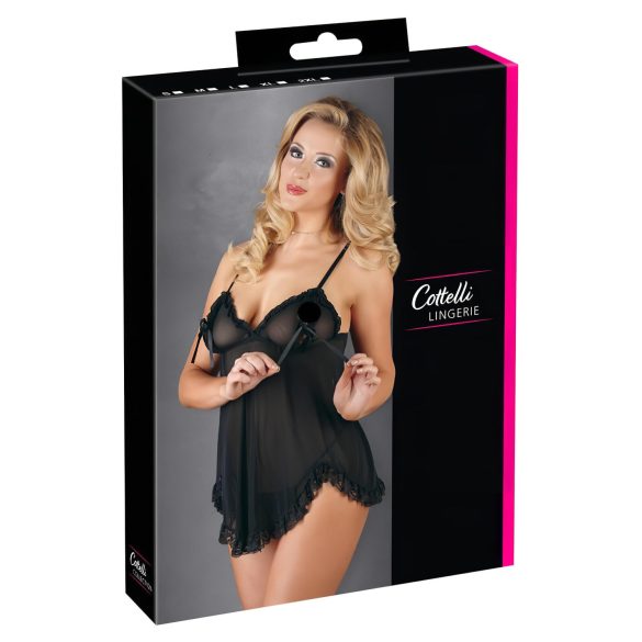 Cottelli - Babydoll curto com babados - Preto