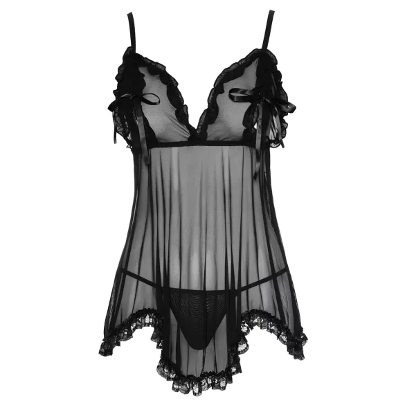 Cottelli - Babydoll curto com babados - Preto - XXL