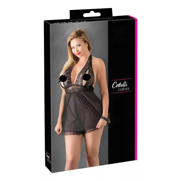Cottelli Plus Size - babydoll rendado plus size - preto